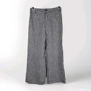 Reformation Black & White Gingham 100% Linen Wide Leg Pants Size 8 Made in USA